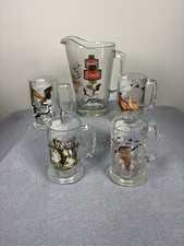VTG Rare Schmidt Beer Collector Series Wildlife Glass Pitcher and 4 Mugs Set picture