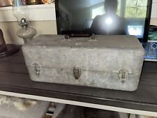 Vintage Galvanized Steel Tackle Box - Two Tray Riser Lid - Bakelite Handle picture