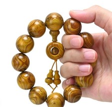 20mm 12 Beads Golden Pomelo Wood Bracelet Gold Thread Beads Buddha Necklace picture