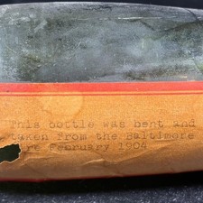 1904 Great Baltimore Fire Relic Heat Bent Glass Bottle Antique Maryland History picture
