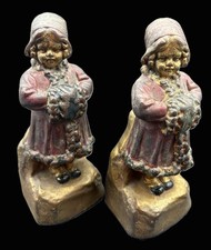 Antique Armor Bronze Figural Bookends Girls Muff Winter Art Deco Pair picture