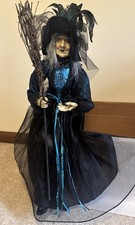 NEW NWT BROOMSTICK Blvd BLACK Blue WITCH w/BROOM SHELF SITTER 24”-28