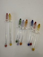 Vintage Hand Blown Glass Swizzle Sticks Set of 8 Multicolor Cocktail Stirrers picture