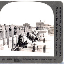 WW1, Belgians Defending Bridge Across Canal In Flanders--Stereoview Q74 picture