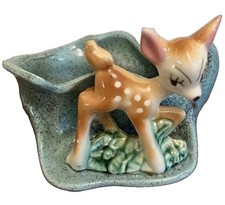 Vintage Ungemach Deer Bambi Planter Green Drip Glaze Kitschy Trinket Holder Read picture
