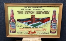 Vtg 1950s Stroh's Brewery Tour Beer ROG Glass Advertising Sign 20.5” Detroit MI picture