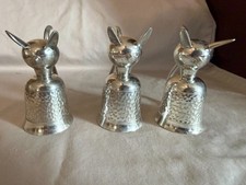3 -  VTG Silver Tone Art Deco Cat Jigger Shot Glass Hammered Finish picture