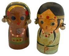 Vintage Native American Dolls Salt and Pepper Shakers Wood Cork picture