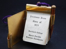 Antique 1921 Rockford College Brass Book Prom Dance Card w/Pencil Class of 1924 picture