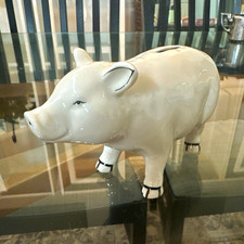 Andrea by Sadek White Ceramic Piggy Bank Pig Coin Bank Made in Thailand picture
