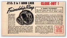 c1940's 2 in 1 Good Luck Friendship Ring Niresk Jewelers IL Postal Card picture