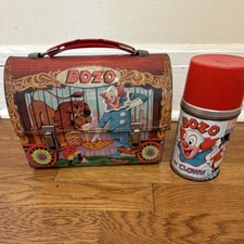 Vintage 1963 Aladdin Industries Bozo the Clown Metal Lunchbox w/ Thermos HTF picture