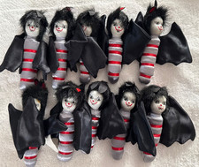 Lot of 10 Vintage Halloween Weird Porcelain Bat Beanbag Dolls - 1990s Spookville picture