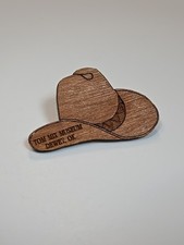 Tom Mix Museum Travel Souvenir Lapel Pin Dewey Oklahoma Made From Wood picture
