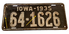 Vintage Iowa 1935 License Plate Pair Man Cave Wall Decor Collector picture