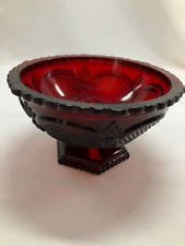 Vintage Avon 1876 Cape Cod Ruby Red Footed Pedestal Glass Candy Dish Bowl 6” picture