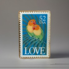 Vintage LOVE 52¢ USA Postage Stamp Lovebirds Lapel Pin  picture
