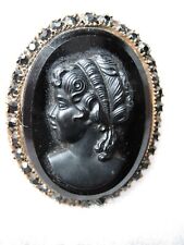 Original by Robert - Vintage Girl Cameo Pin / Brooch / Pendant - Black Gold-tone picture