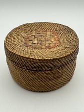 Vintage Nootka Makah  Native American Lidded Basket 4” As Is  Inner Rim Wear picture