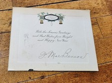Antique Holiday Greeting Card With Calligraphy & Bells Design 4x5 Inch picture