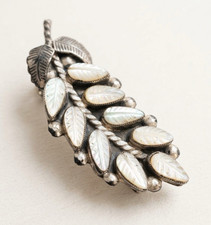 Vintage Zuni Virgil & Shirley Benn Signed Sterling Silver and MOP Leaf Brooch picture