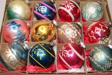 Lot VTG Glass Pictured FLOWER Stencil DOTS BALL Christmas Ornaments Corning picture