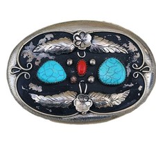Turquoise, Coral And Silver Mens Belt Buckle, Steve Wall, Rare, Al Somers?? 51gm picture