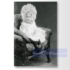 Antique Victorian Era Studio Portrait of Young Girl in Bonnet Photo Print picture