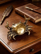 1pc Vintage Brass Crab Figurine Desk Decor Rustic Metal Ornament Pen Holder Gift picture