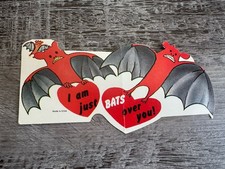 Vintage Rare Die Cut Valentine Card Bats Over You Spooky Valloween Halloween picture