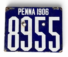 FIRST ISSUE 1906 PENNSYLVANIA PORCELAIN ENAMEL LICENSE PLATE ORIGINAL ANTIQUE picture