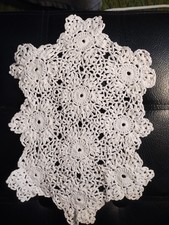 Oblong White Vintage Hand Crochet Lace Doily 12 Inch Table Topper Dresser picture