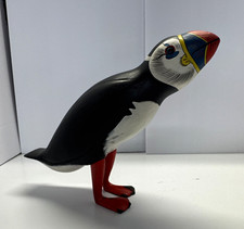 Hand-Painted Wooden Puffin Bird Figurine Collectible Handcrafted Sculpture picture