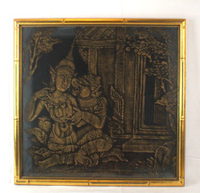 Vintage Bangkok Thailand Thai Temple Scene From The Ramakien Epic Rubbing picture