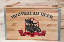 Vintage Moosehead Wood Crate Canada Bright Graphics Attached Lid w/ Hinges#6090 picture