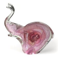 Heavy Glass Murano-Style Paperweight Pink Elephant Figurine Décor (25oz Bubbles) picture