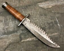 Custom HandMade Damascus 14'' Bowie Knife With Leather Steaks Handle With Sheath picture