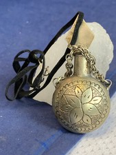 Vtg Artisan Made Perfume Bottle Flask Scent Holder w/ Dabber Floral Silvertone picture