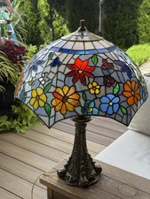 Vintage Tiffany Style Very Unique Flower  Design Table Lamp Lamp 24”H picture