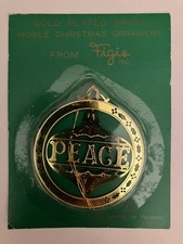 Vintage Figis Inc Peace Gold Tone Plated Brass Round Mobile Christmas Ornament picture