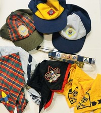 VINTAGE 10 PC BOY CUB WOLF SCOUTS BSA HATS BANDANNAS BELT MERIT LOOP UNIFORM LOT picture