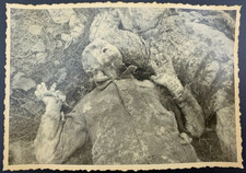 Original WWII Era Photo Combat Casualty Fallen Soldier Deckle Edge Border Vintag picture