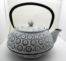 Japanese Cast Iron White Floral Teapot with Infuser and Lid NEW picture