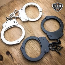 Nickel Plated Police Handcuffs Real + KEYS 2 PC Professional Double Lock Steel, picture