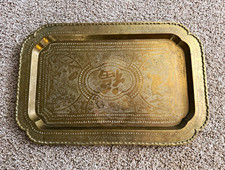 Vintage  mid century solid engraved  Chinoiserie  Brassware tray picture