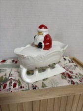 MOSSER Hand-painted Milk Glass Santa On Sleigh HTF Rare Candy Dish Fairy Lamp picture