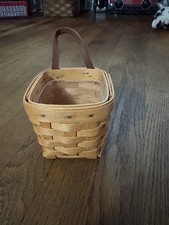 Vintage Longaberger Small Square Basket Brown Leather Handle Protector picture