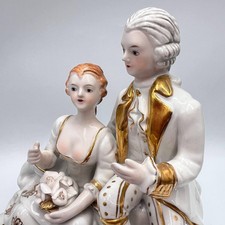 Massive Vintage Dresden Porcelain Couple Figurine 7.87in Germany Gold Gilded picture