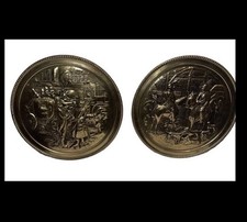 Vintage Elpec England Brass Embossed Wall Hanging Plaque Set of 2 Horse Coach picture