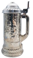 VTG 1970'S AVON Hunter's Lidded Glass Beer Stein Silver Plated Metallic Overlay picture
